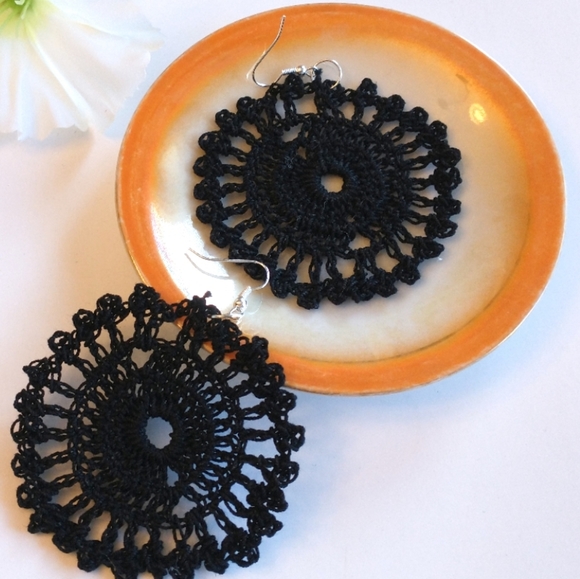 🎆 Black Lace earrings lightweight Handmade Boho - Picture 1 of 2